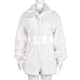 Fluffy long sleeved top and shorts set