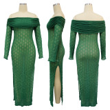 One neck long sleeved see through slit dress