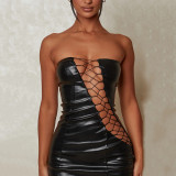 Strapless strap waist bag hip dress