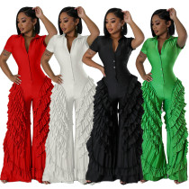 Shirt short sleeved tight fitting high stretch lace jumpsuit