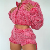 High neck zipper elastic leak belly button shorts set