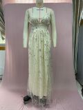 Deep V-strap dress with split iron plate long skirt
