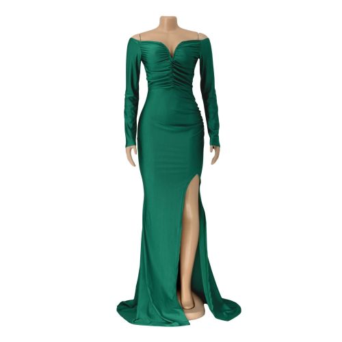 Silk long dress, long sleeved floor length skirt