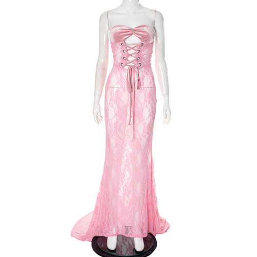 Mesh long dress with straps and strapless dress