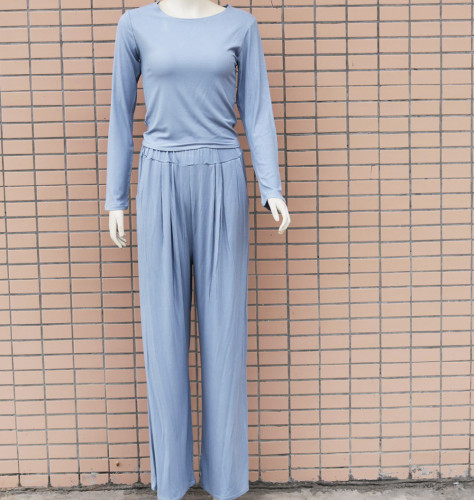 Round neck long sleeved two-piece jumpsuit