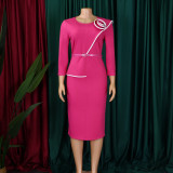 Women's solid color pencil dress with buttocks wrapped