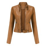 Leather jacket women's short jacket standing collar women's leather jacket