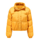 Long sleeved high neck warm jacket, loose cotton jacket