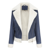 Velvet leather jacket with warm long sleeves and a lapel jacket
