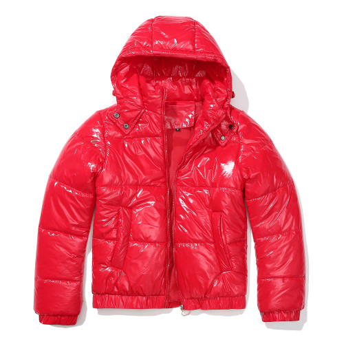 Hooded cotton jacket, long sleeved glossy cotton jacket