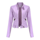 Leather jacket women's short jacket standing collar women's leather jacket