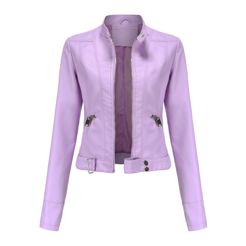 Leather jacket women's short jacket standing collar women's leather jacket