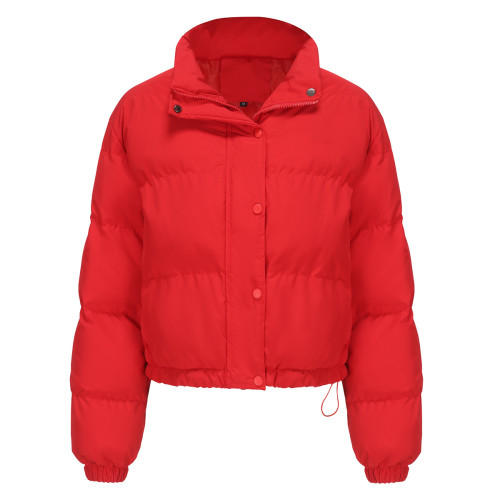 Short cotton jacket with loose long sleeves and high neck for warmth
