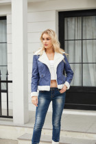 Velvet leather jacket with warm long sleeves and a lapel jacket