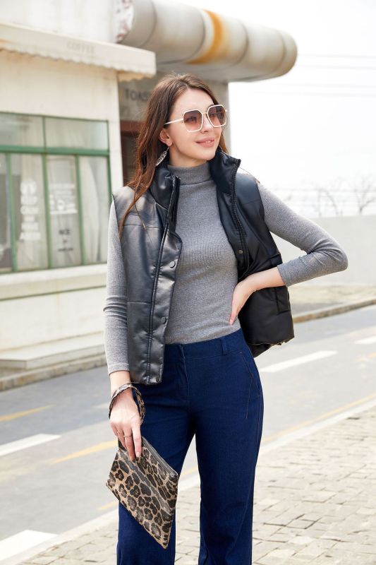 Leather vest sleeveless clip on cotton zipper cotton jacket