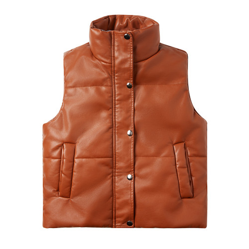 Leather vest sleeveless clip on cotton zipper cotton jacket