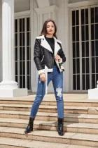 Fur integrated warm suede jacket with collar and waist belt included