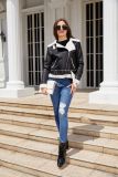 Fur integrated warm suede jacket with collar and waist belt included