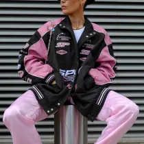 Sports printed long sleeved motorcycle style jacket
