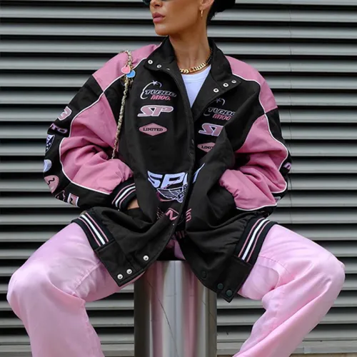 Sports printed long sleeved motorcycle style jacket