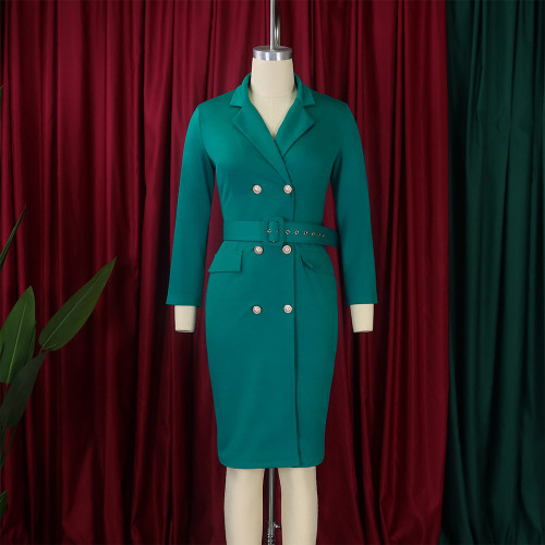 Suit collar solid color double breasted plus size dress