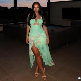 Strap wrapped chest sleeveless slit ruffle hem skirt