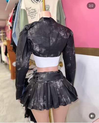 Vintage Hot Girl Leather Jacket Set