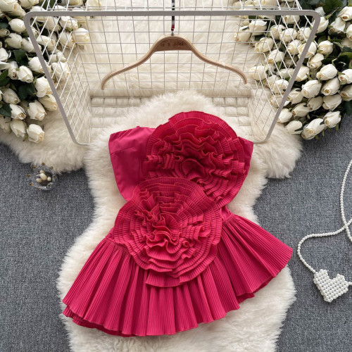 Heavy duty pleated three-dimensional irregular ruffle edge skirt