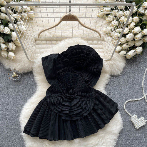 Heavy duty pleated three-dimensional irregular ruffle edge skirt