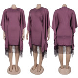 Sparkling fringe bat sleeve elastic hip hugging dress