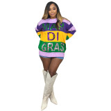 Color blocked sequin knit sweater