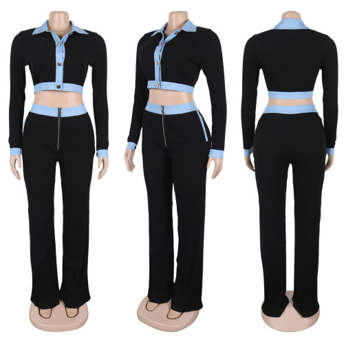 Single breasted knitted sweater and pants set