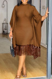 Sparkling fringe bat sleeve elastic hip hugging dress
