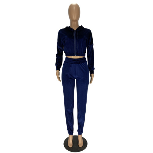 Korean velvet zipper jacket straight leg pants set