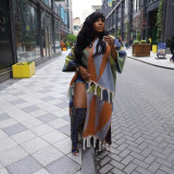 Color blocked tassel knit jacket