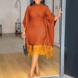 Sparkling fringe bat sleeve elastic hip hugging dress
