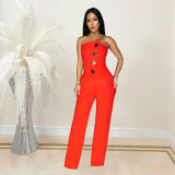 Women's sleeveless button up jumpsuit pants