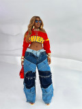 Letter contrasting knitted crop top with exposed navel