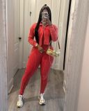 Two piece set of acid washed and color stir fried used jumpsuit