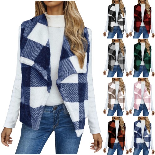 Thick double-sided velvet plaid sleeveless jacket