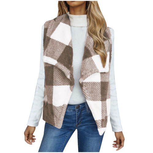 Thick double-sided velvet plaid sleeveless jacket