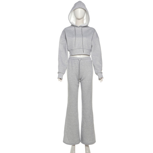 Embroidered hooded sweatshirt high waisted pants set