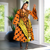 Large swing long sleeved tied irregular skirt