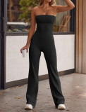 Shoulder baring elastic wrapped chest jumpsuit pants