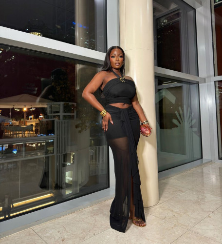 One shoulder strapless split skirt two-piece set