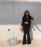Korean Velvet Hooded Wide Leg Pants Sport Set