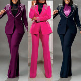 Pearl long sleeved elastic suit two-piece set