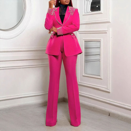 Pearl long sleeved elastic suit two-piece set