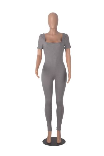 Threaded square collar hip lifting jumpsuit