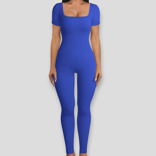 Threaded square collar hip lifting jumpsuit
